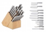 22 Piece Stainless Steel Kitchen Knife Set with Wooden Storage Block, Scissors